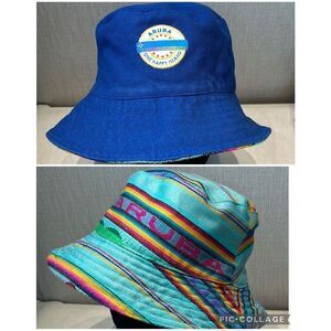 Aruba Reversible Bucket Hat Blue Turquoise Stripe Sun Packable Travel Outdoors